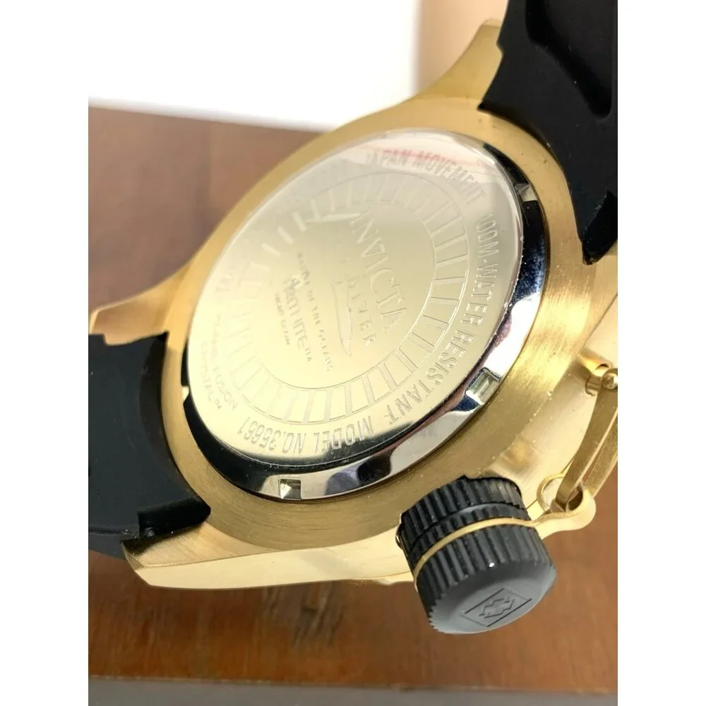 Invicta Men's Watch 35661 Pro Diver Quartz Gold Black Green Bezel Rubber Band